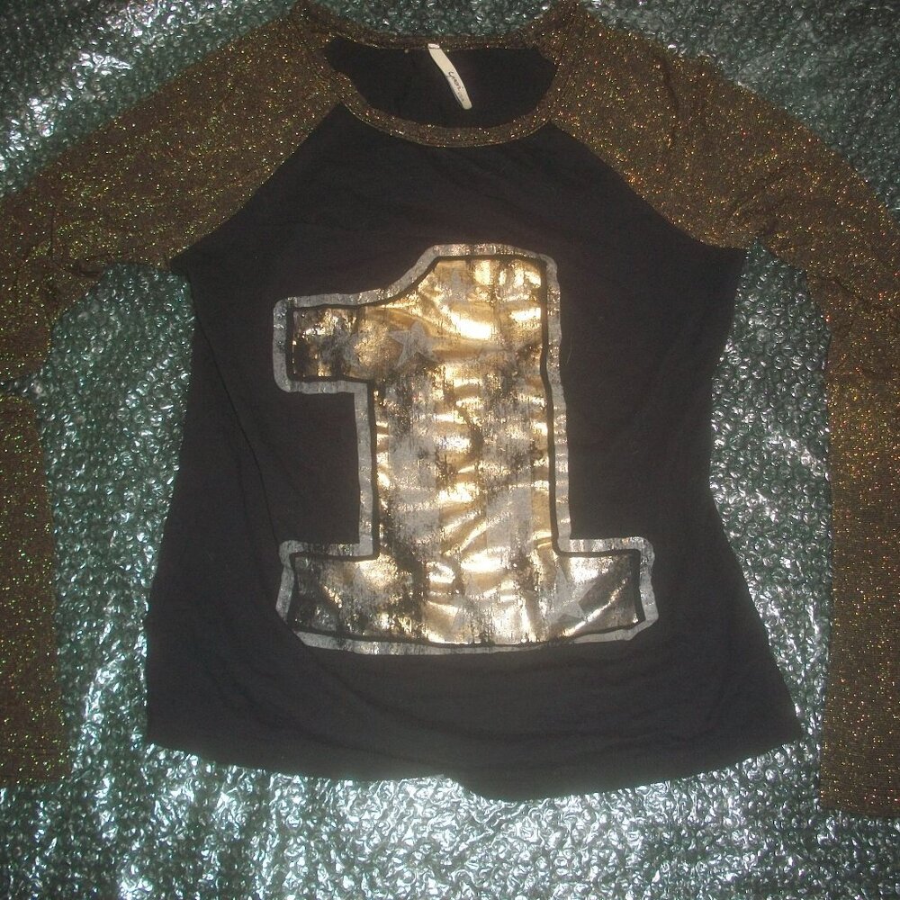 womens metallic glitter long sleeve tee shirt. Foil shine.size medium